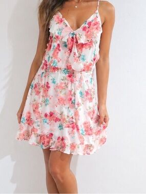 Almost Famous Orange Floral White Dress Sleeveless Size M